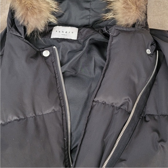 Sandro Paris fur and down puffer. size 2 (Medium) black Marcie - Picture 4 of 7